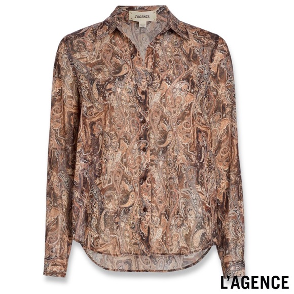 L’AGENCE **NWT** Laurent Blouse In Brown Multi Neutral Paisley - Picture 6 of 12
